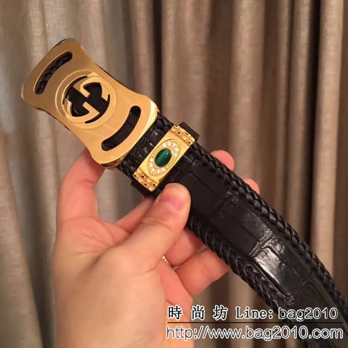 古馳CUCCI 古馳 純手工編織無拼接美洲鱷魚肚皮 A類皮專櫃奢華高端男士皮帶 GHG1284